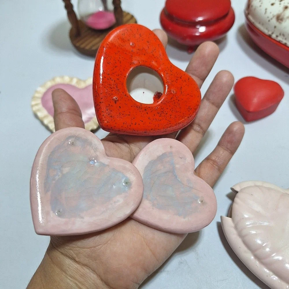 11pc Vintage Heart Decor Trinket Box Lot Valentine Cottagecore Shabby Chic
